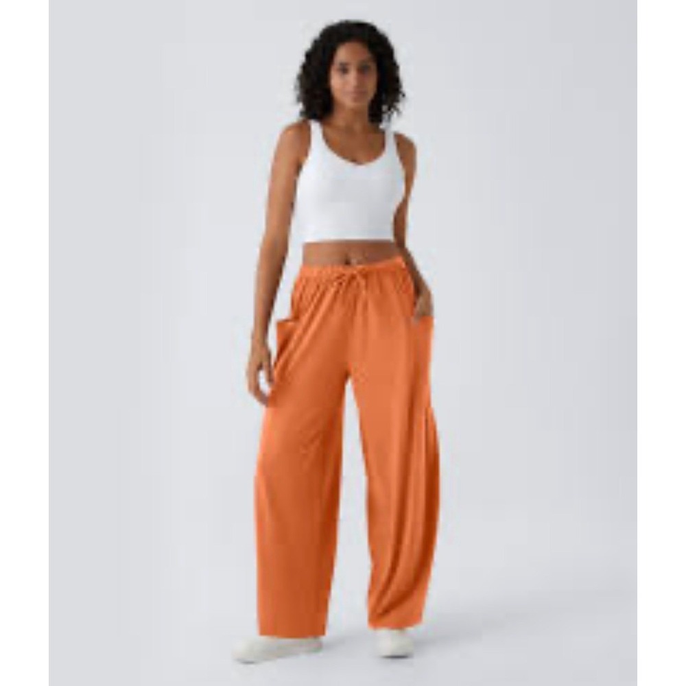 Halara Orange Wide Leg Cargo Pants Drawstring Pockets Lounge Casual Size L 706